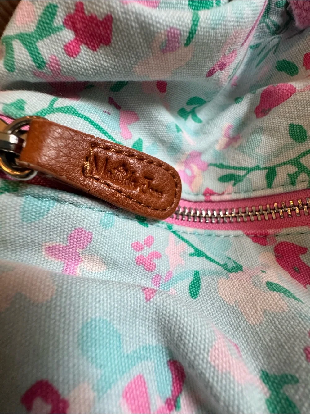 Matilda Jane Mint Floral Sleepover Duffel Bag with Pink Polka Dot Straps
